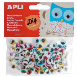 100 ojos móviles ovalados con pestañas adhesivos Apli 13265