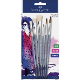 3 pinceles redondos + 3 pinceles planos Faber Castell 282891