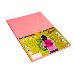 PQ100h papel rosa fluor A4 80g Fabrisa 15631