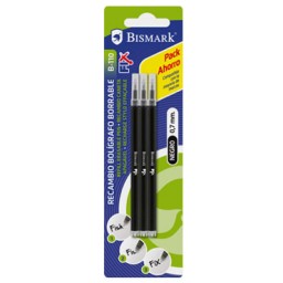3 recambios bolígrafo borrable negro Bismark 327533