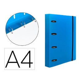 Carpeta con recambio 4 anillas 40 A4 azul translúcido Liderpapel 160036